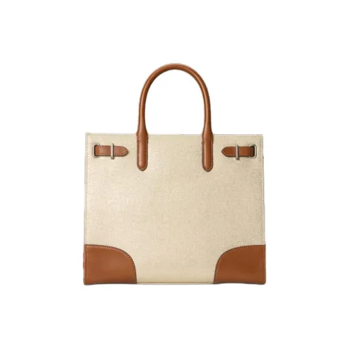 Ralph Lauren Fabric Tote Bag Shopping Bag Handbag Medium Size Women's Brown Yellow
