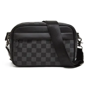 Old Man's Head Synthetic Leather Crossbody Bags Men's Black/Black Checkerboard/Black Pattern