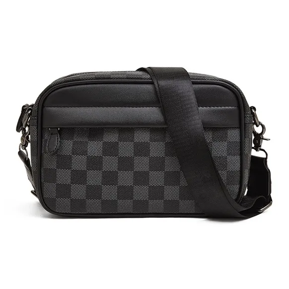 Old Man's Head Synthetic Leather Crossbody Bags Men's Black/Black Checkerboard/Black Pattern-4