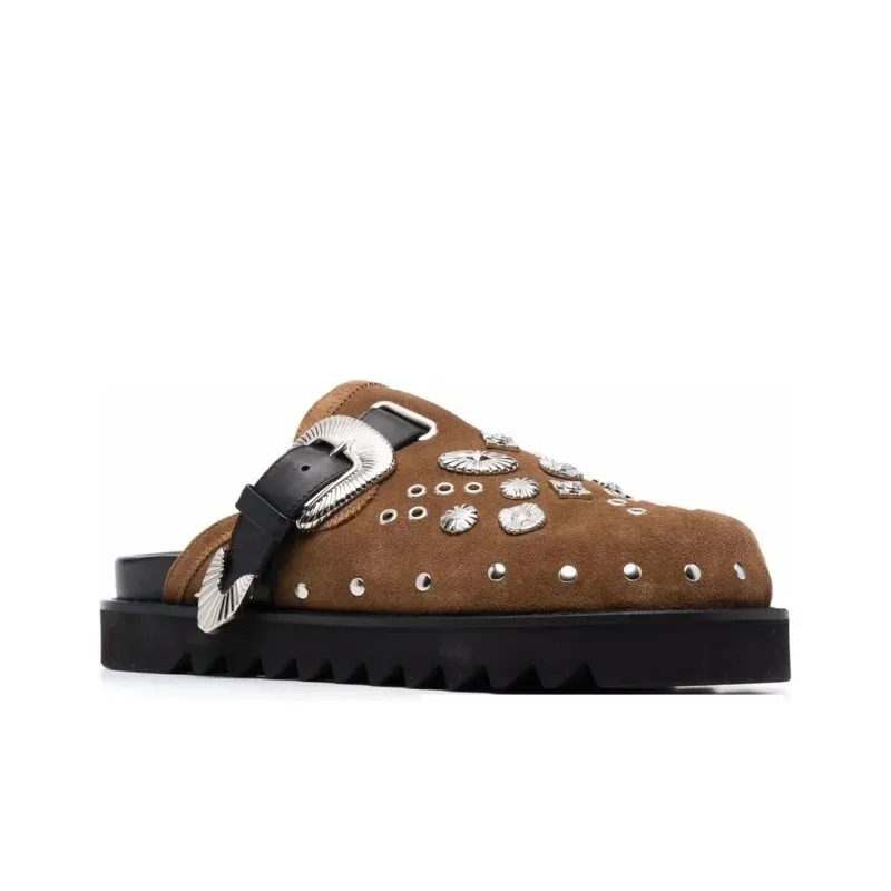 TOGA VIRILIS Rubber Sole Slip Resistant Closed Toe Slippers Men's Brown-2