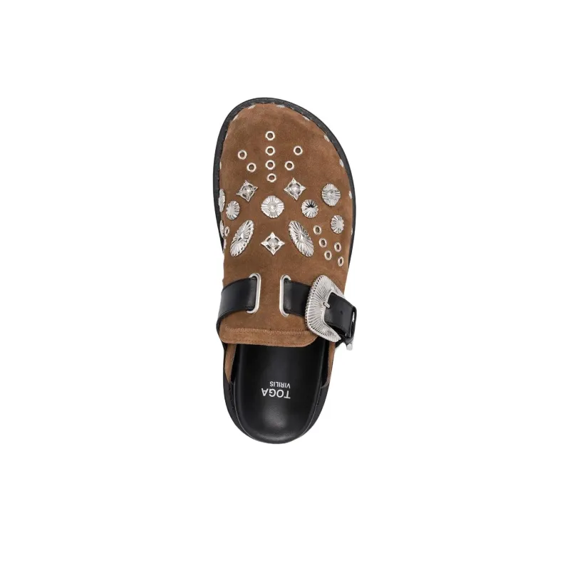 TOGA VIRILIS Rubber Sole Slip Resistant Closed Toe Slippers Men's Brown-4