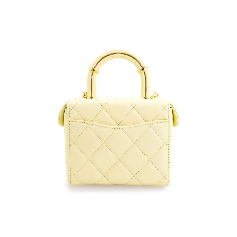 CHANEL Lambskin Portable One Shoulder Crossbody Makeup Bag Trumpets Women's Yellow-2