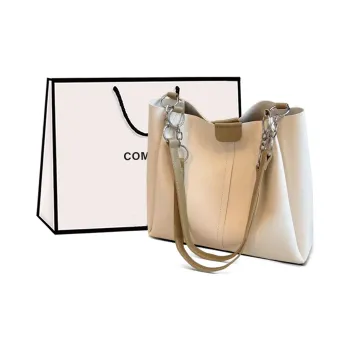 COMELY Cow Leather Tote Bag Shopping Bag Handbag Shoulder Bag Regular Women's White & Green