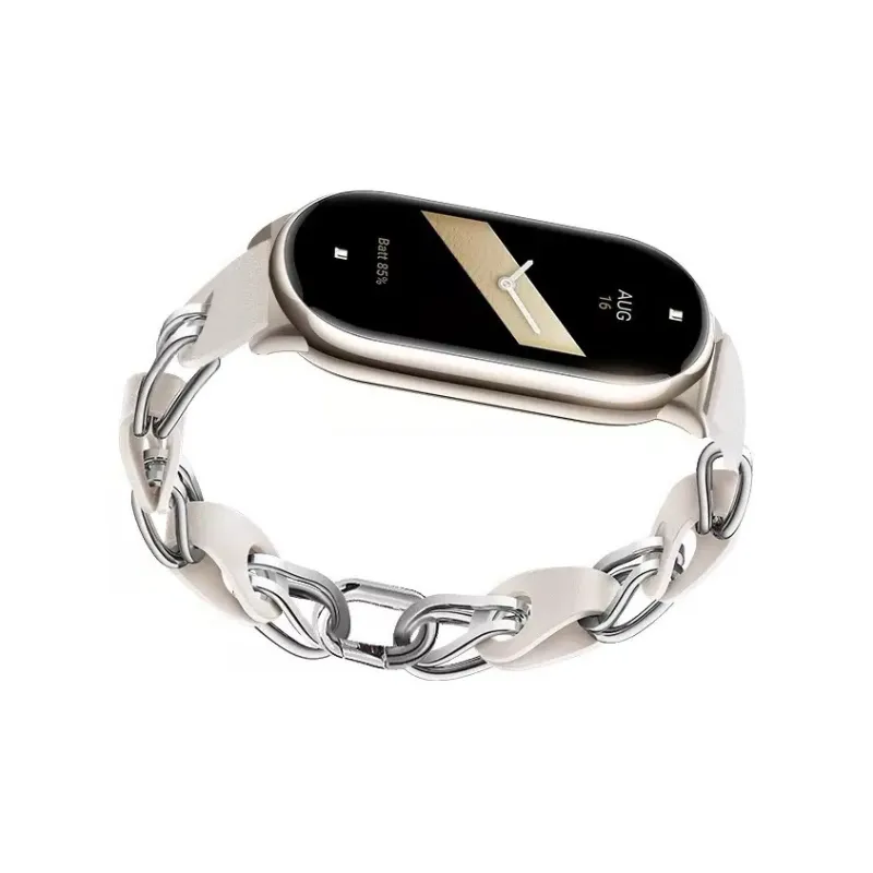 IWabcertoo Watch Band Xiaomi Compatibility 182mm Stainless Steel, Cow Leather Material Unisex-1