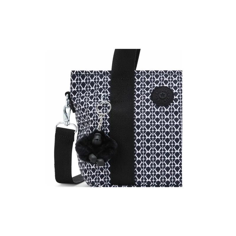 Kipling Polyester Tote Bag, Shopping Bag, Shoulder Bag Small Size Unisex Black White Monogram Print-4
