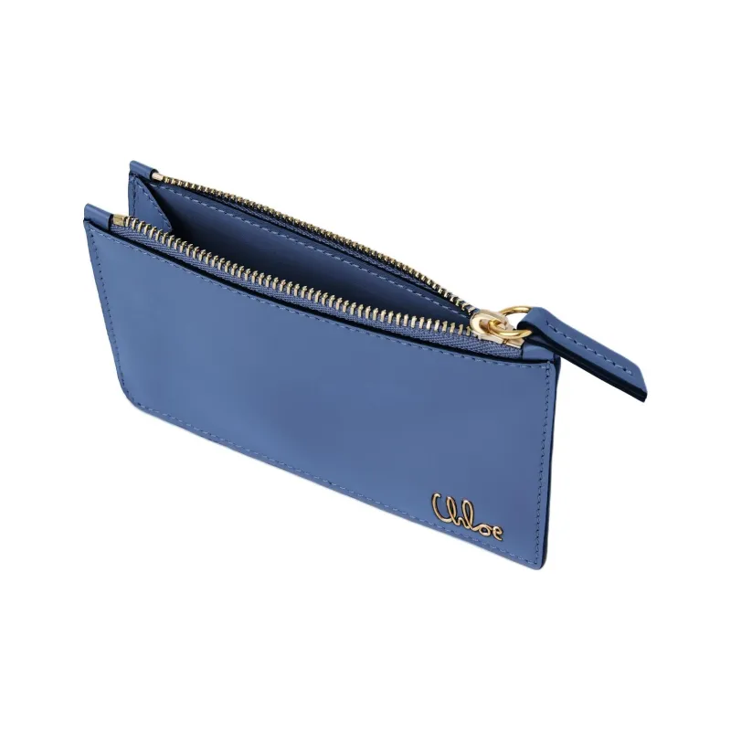 Chloe ICONIC Shiny Calfskin Wallet Small Size Women's Blue-2
