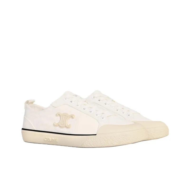 CELINE Triomphe Low Top Canvas Shoes Women's White-2