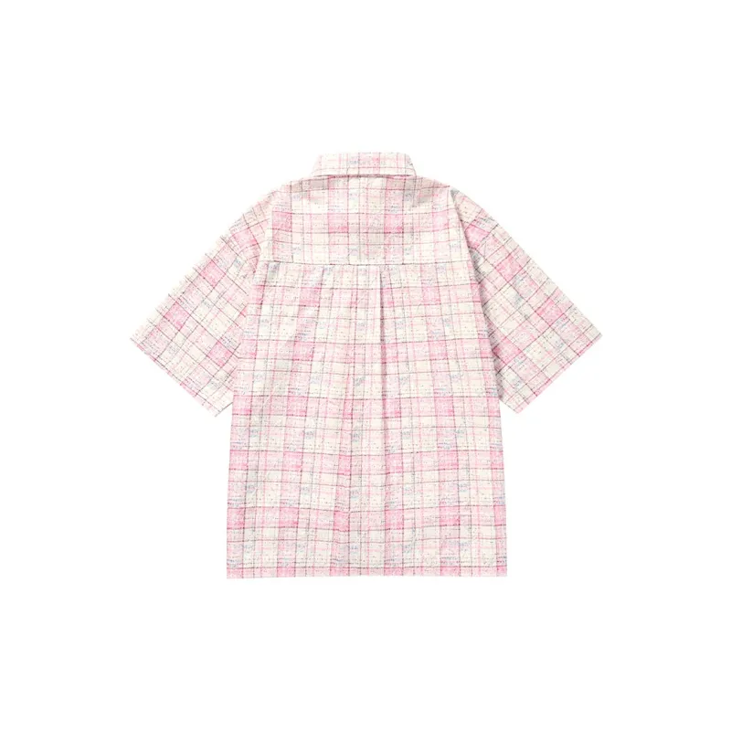 GENANX Shirt Unisex White Pink Plaid-1