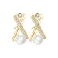Crisscross Pearl Stud Earrings-Gold