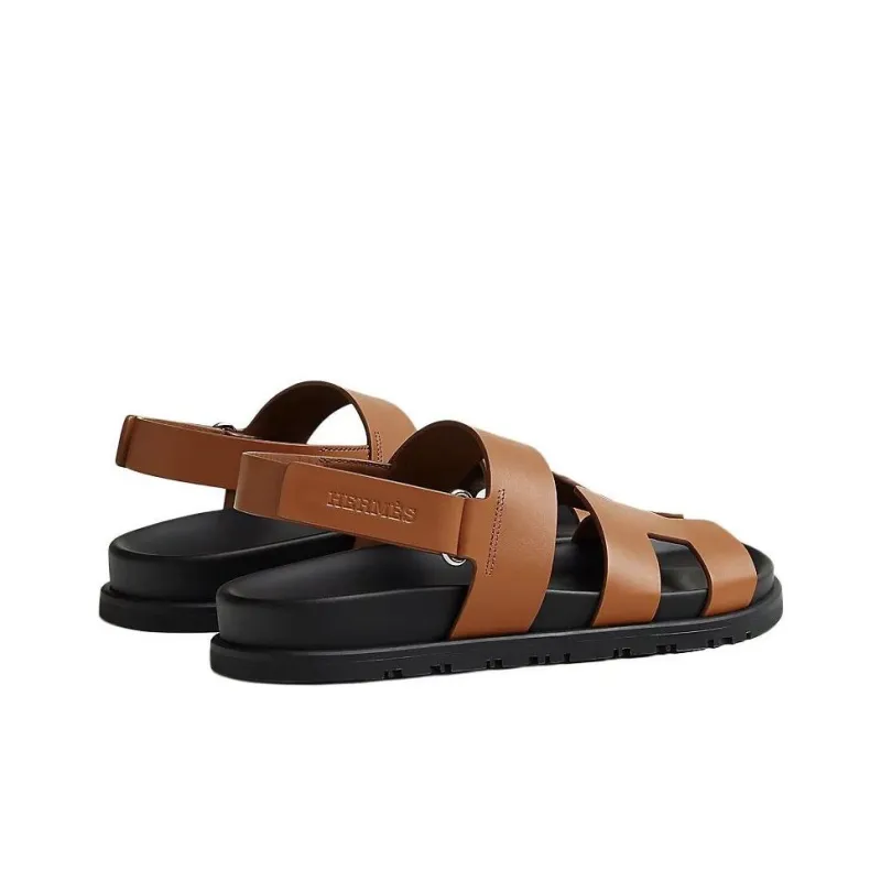 HERMES Genius One Strap Sandals Women's Brown-3