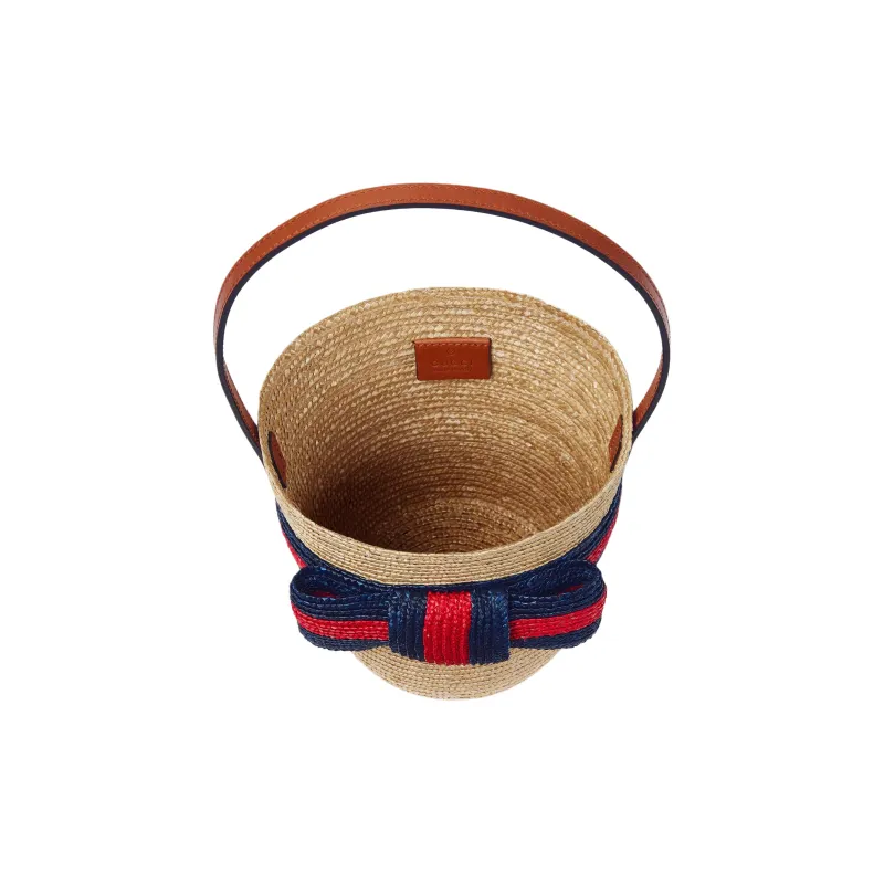 GUCCI Straw Bucket Bags Handbags Kids' Natural & Blue & Red-4