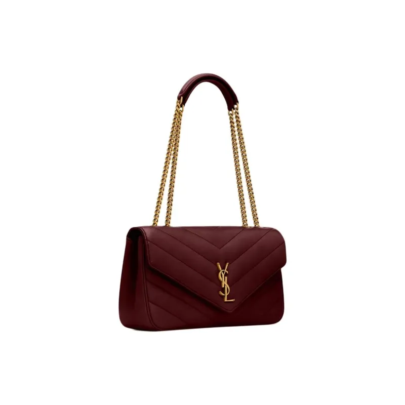 SAINT LAURENT LOULOU Soft Lambskin Shoulder Bag Medium Size Women's Burgundy-1