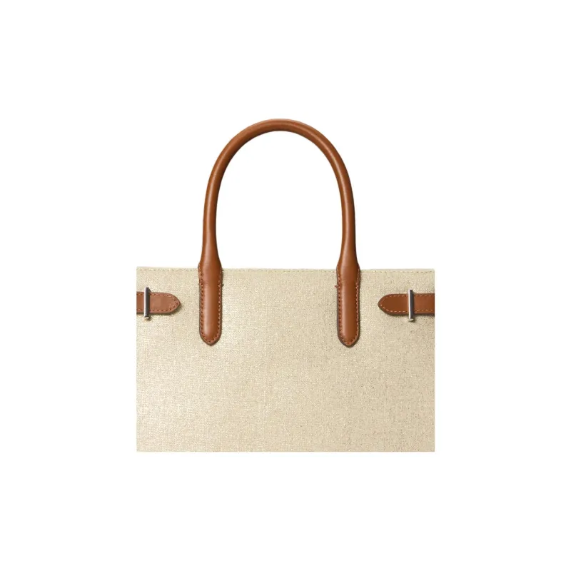 Ralph Lauren Fabric Tote Bag Shopping Bag Handbag Medium Size Women's Brown Yellow-3