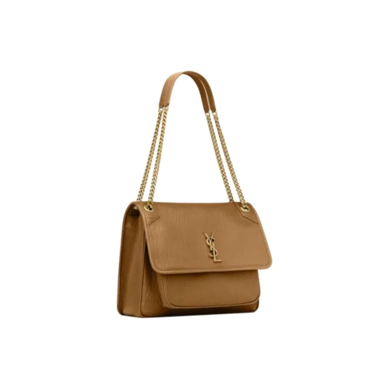 SAINT LAURENT Grain Sheepskin Shoulder Bag Large Size Women's Brown-1