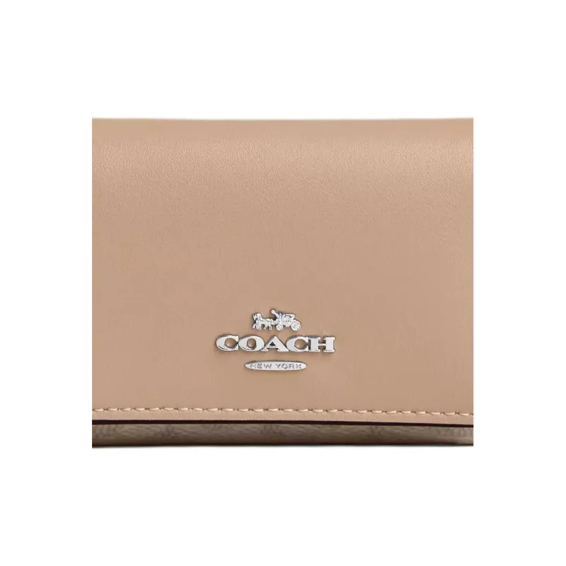 COACH Micro Coated Canvas With Leather Wallet Mini Women's Sand & Taupe-5