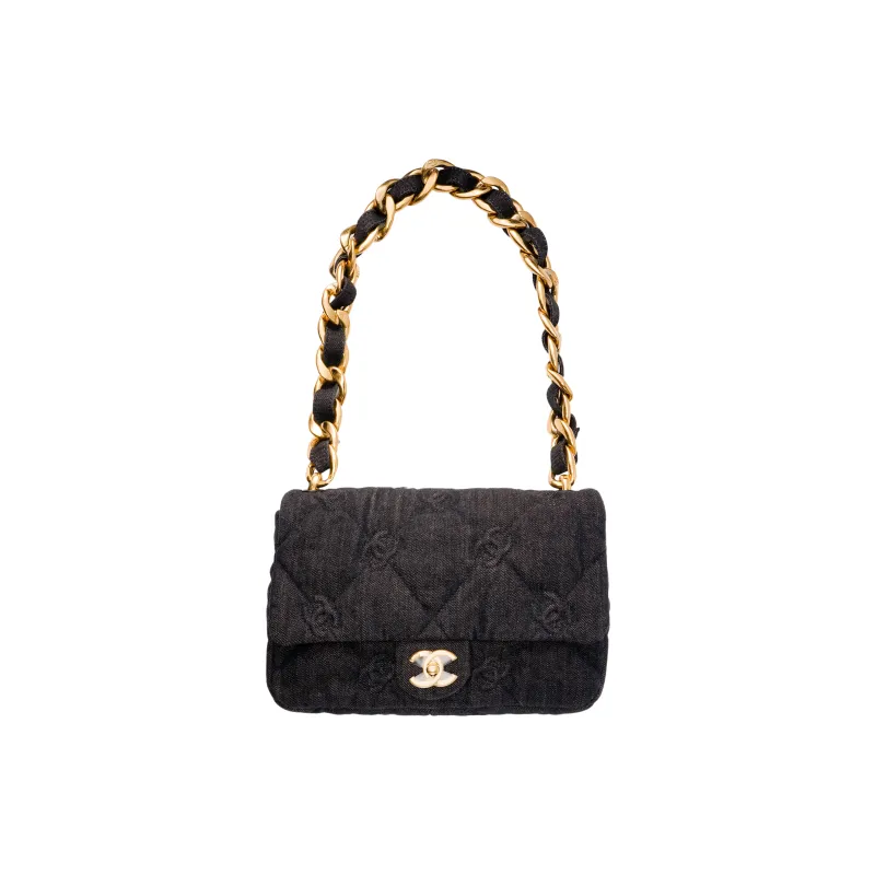 CHANEL Fabric One Shoulder Handbag, Crossbody Bag Women's Black-0