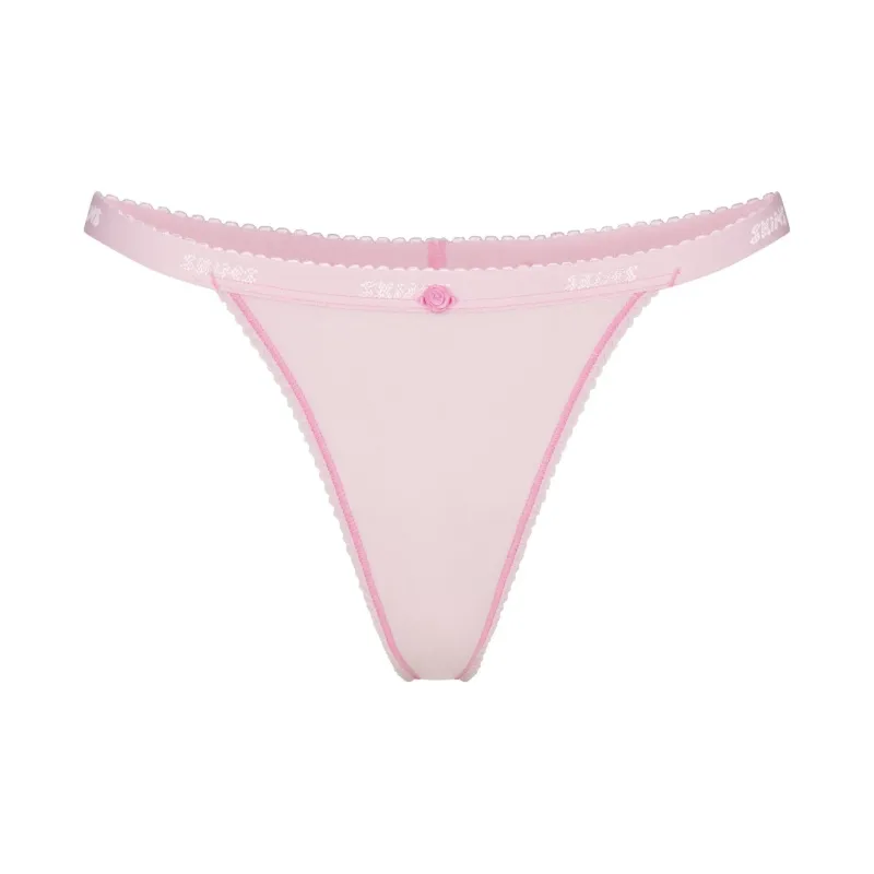 SKIMS SS25 LIGHTWEIGHT COTTON LOGO PICOT THONG Underpants Women's 1 Pack Cherry Blossom/Pink-0
