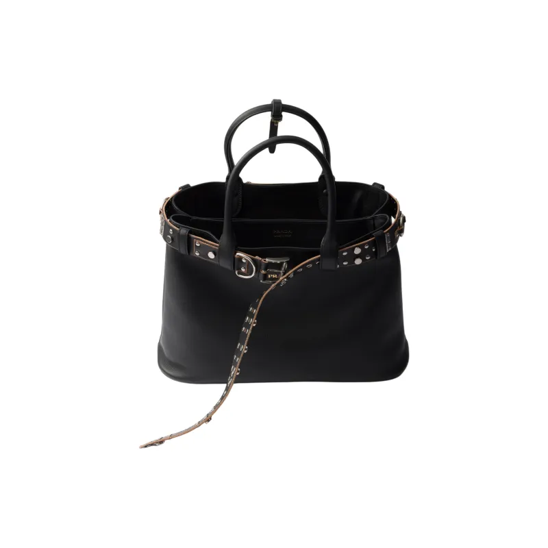 PRADA Cow Leather Tote Bag, Shopping Bag, Shoulder Bag, Crossbody Bag, Handbag Large Size Women's Black-3