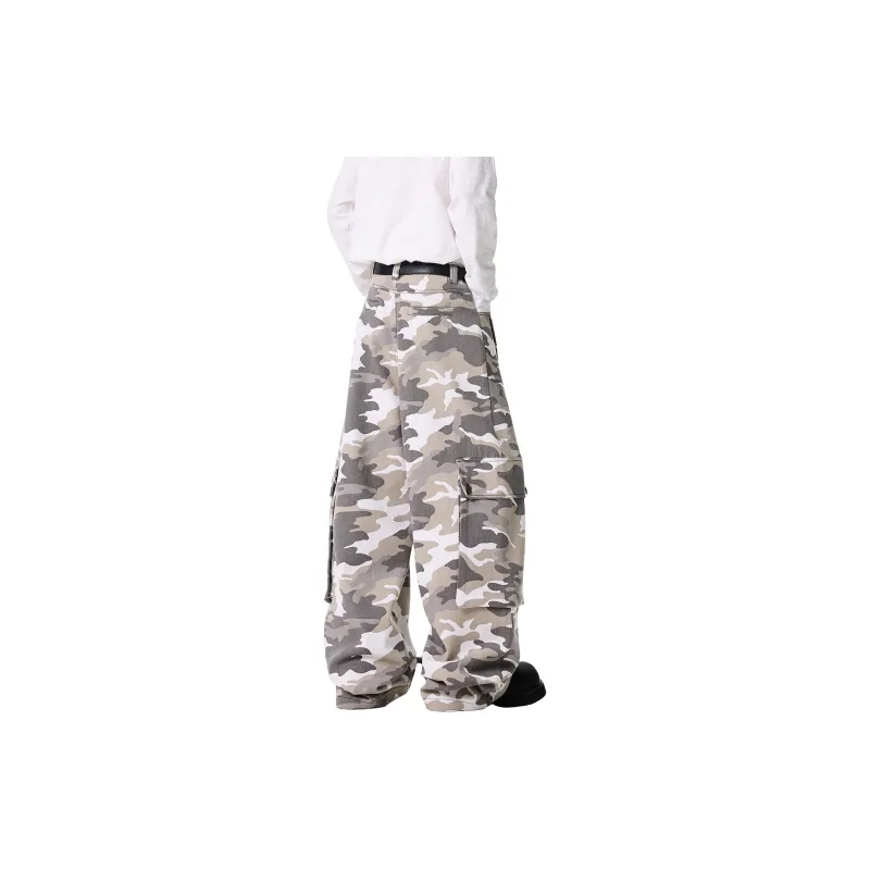 BRYAN JIMENEZ Casual Pants Unisex White Gray Camouflage-4