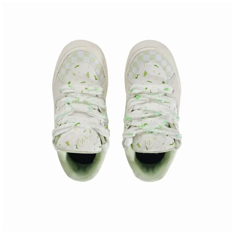 KAAVER OTTO Cushioned Wear-Resistant Lightweight Breathable Low-Top Skateboard Shoes Women's White Green-4