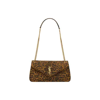 SAINT LAURENT Calypso Cotton Shoulder Bag Small Size Women's Leopard Print