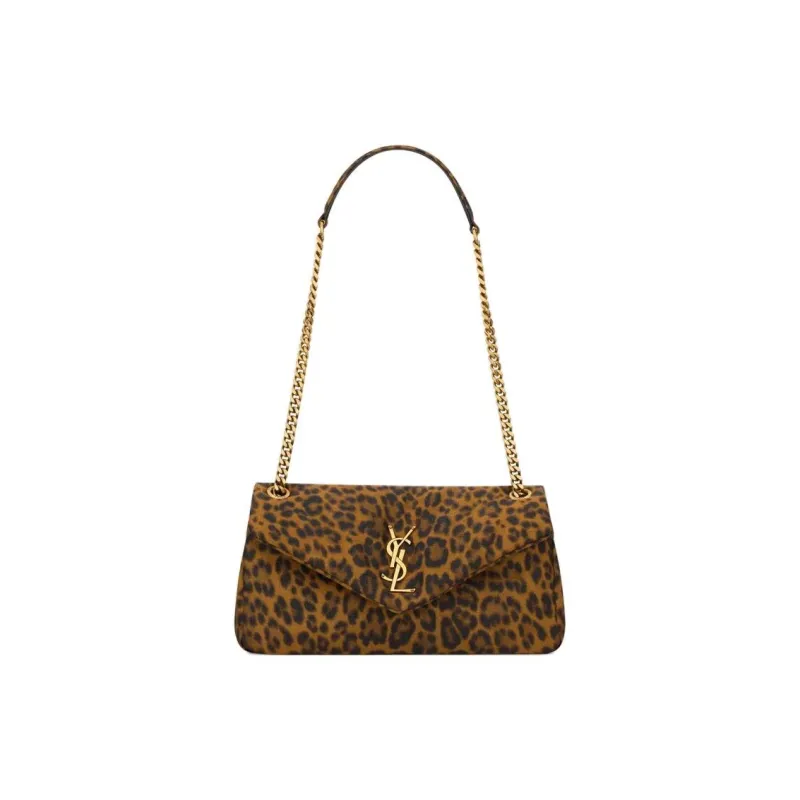 SAINT LAURENT Calypso Cotton Shoulder Bag Small Size Women's Leopard Print-0