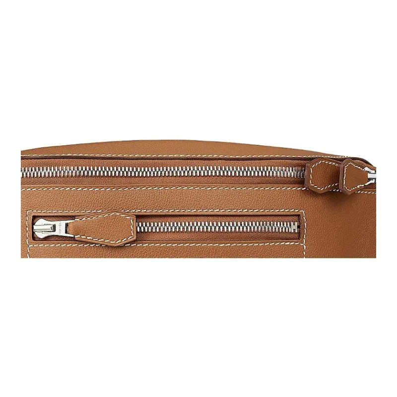 HERMES Cityslide Evercolor Leather Fanny Pack Women's Brown-6