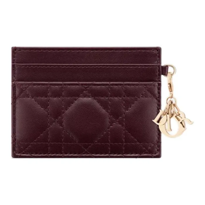 DIOR Lady Dior Sheepskin Card Holder Women's Plum Color-1