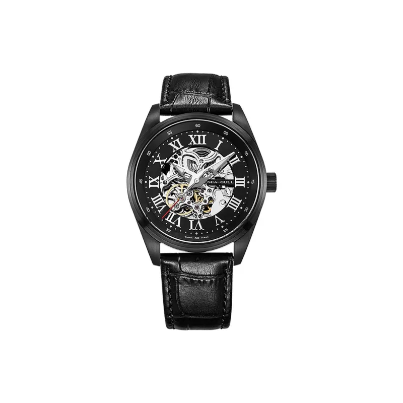 Sea Gull Edge Collection Automatic Mechanical Movement Genuine Leather Strap Watch Men's Watches Cut Out Dial-2