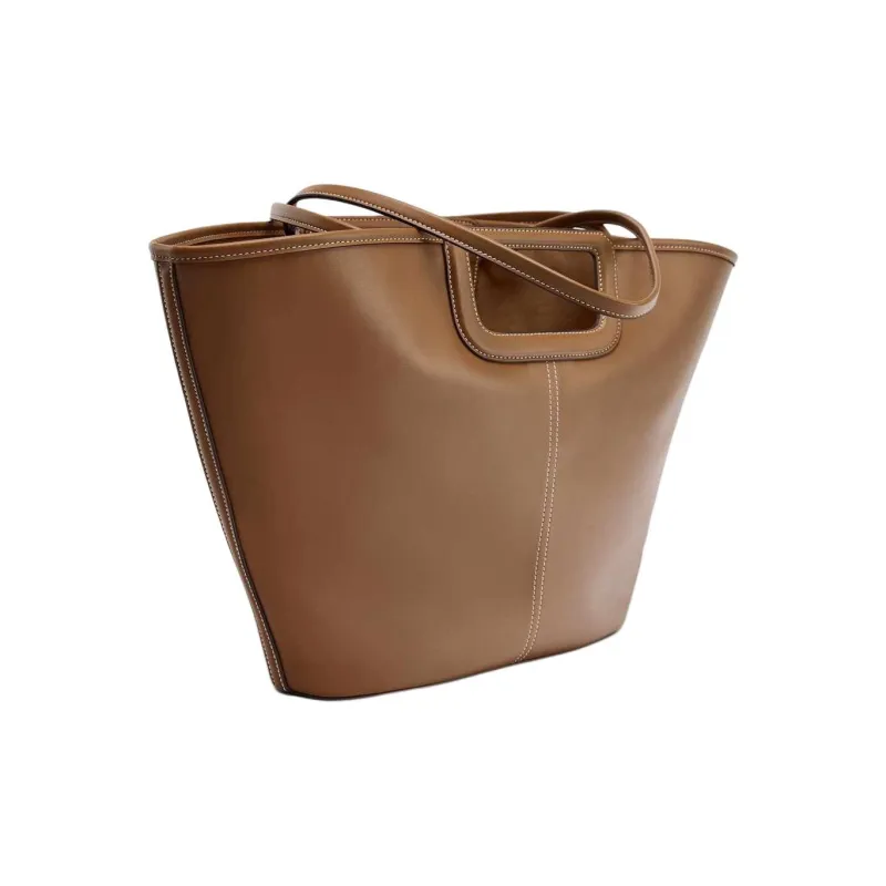 ZARA Polyurethane Tote Bag Shopping Bag Shoulder Bags Large Size Women's Brown-1
