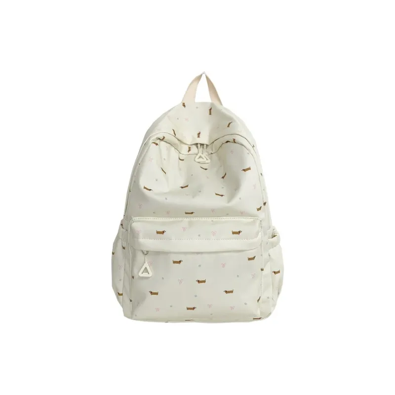 Techson Composite Cloth Backpack Regular Unisex Beige White Brown Dog/Ecru Dachshund-2