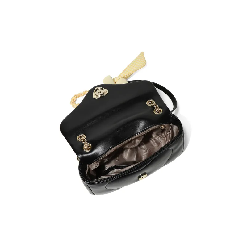 Teenmix Cowhide Split Leather Shoulder Bag, Chain Bag, Crossbody Bag, Shoulder Bag Regular Women's Ecru/Pink/Black-16