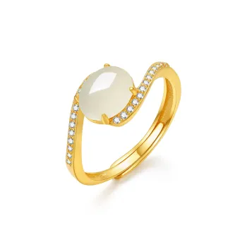 Cuiya Golden Building Hetian Jade Rings Pale Greenish White Jade Women's