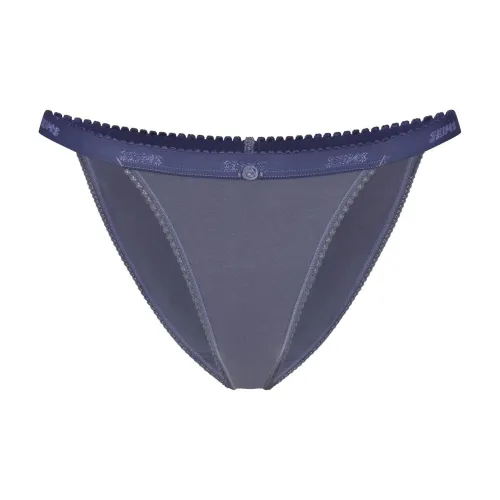 SKIMS SS25 LIGHTWEIGHT COTTON LOGO PICOT STRING BIKINI Underpants Women's 1 Pack STEEL BLUE/Steel Blue