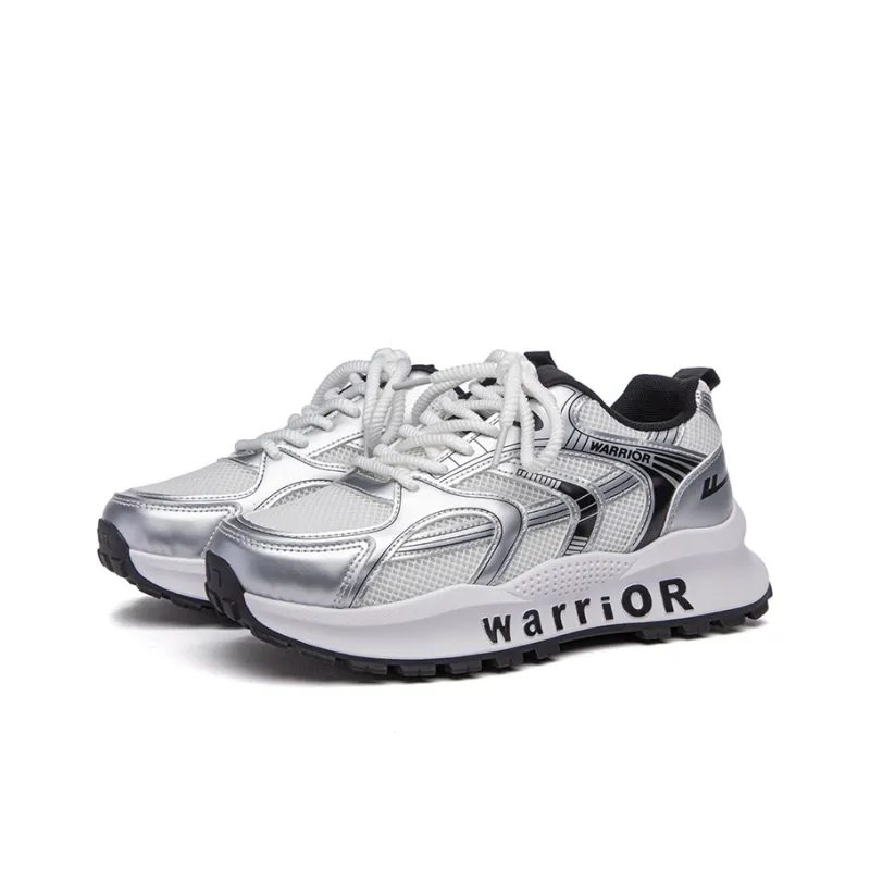 Warrior Cushioned Abrasion-Resistant Slip-Resistant Low-Top Casual Running Shoes Men's Silvery-white-black-2