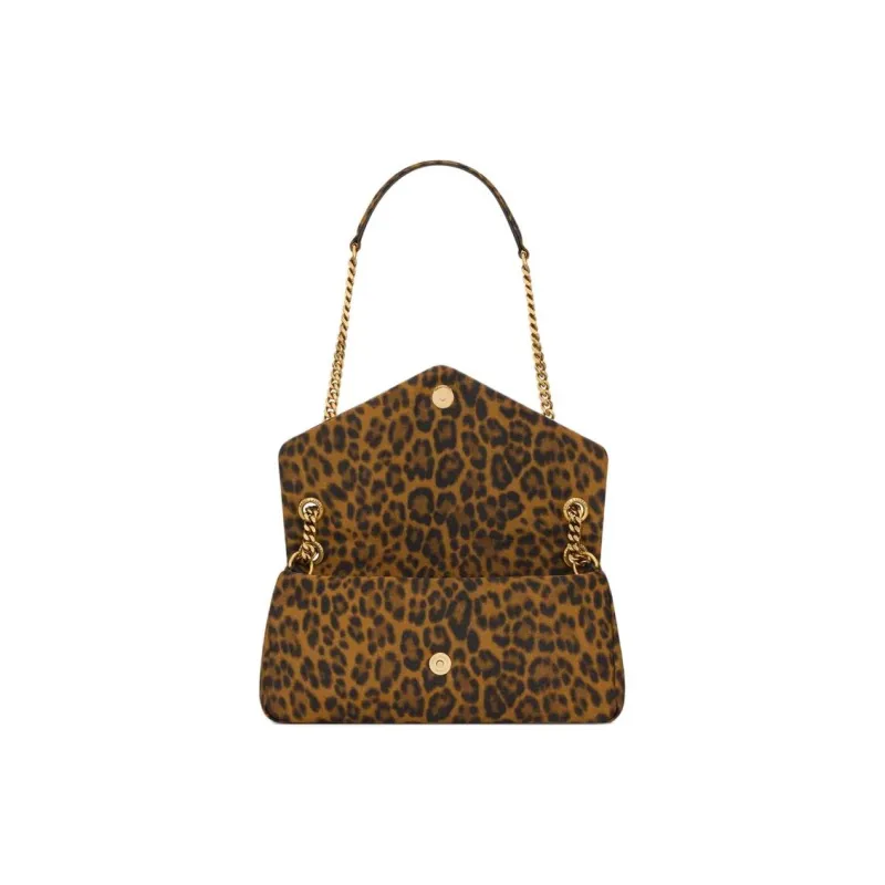 SAINT LAURENT Calypso Cotton Shoulder Bag Small Size Women's Leopard Print-2
