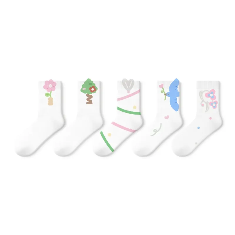 Primeet Mid Calf Socks Women's 5 Pack Birdsong And Floral Aroma-0