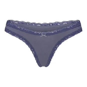 SKIMS SS25 LIGHTWEIGHT COTTON LACE THONG Underpants Women's 1 Pack Steel Blue/Steel Blue