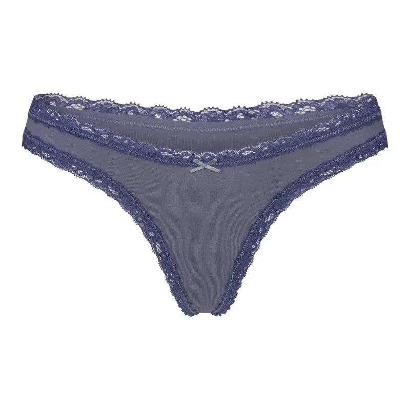 SKIMS SS25 LIGHTWEIGHT COTTON LACE THONG Underpants Women's 1 Pack Steel Blue/Steel Blue-0