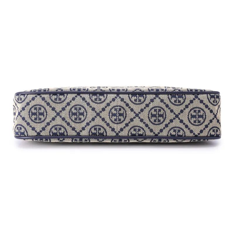 TORY BURCH T Monogram Fabric With Leather Shoulder Bag, Portable Crossbody Bag Women's Marine Blue-3