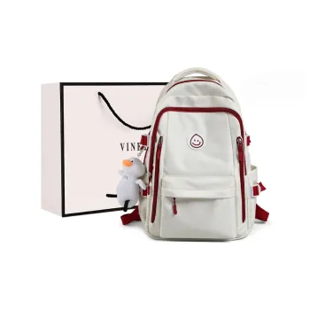 VINEY Fabric Backpack Unisex White & Red/White & Blue