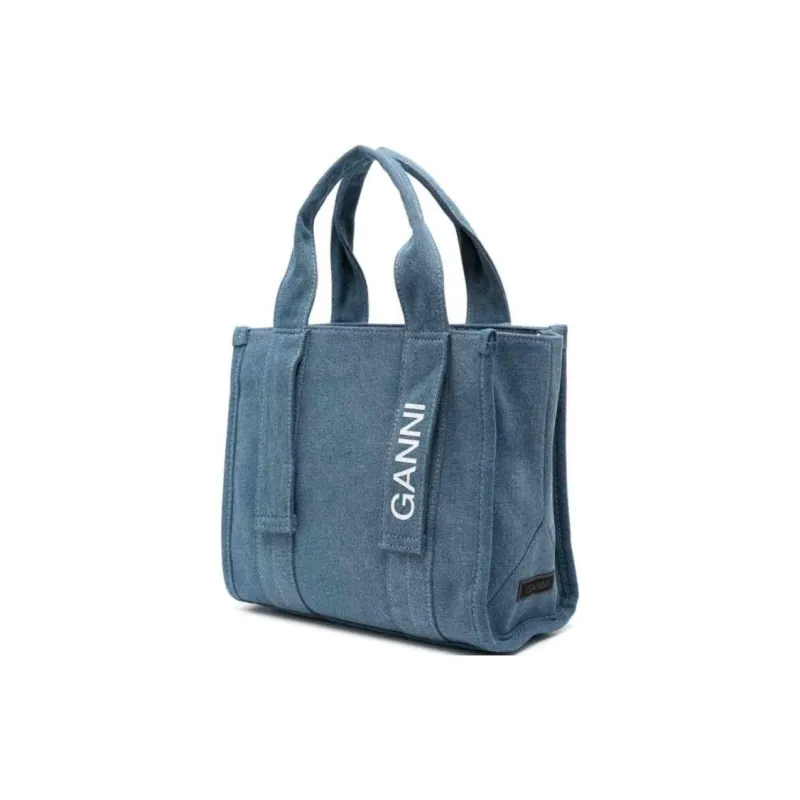 GANNI Tech Logo Printed Denim Tote Bag-3