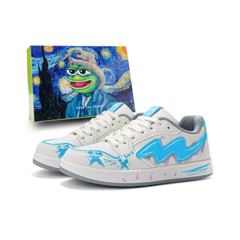 Pepe The Frog Skateboard Shoes Unisex Low Top Black & White/Beige Blue-21