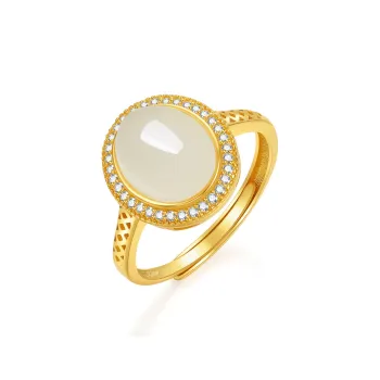 Cuiya Golden Building Hetian Jade Rings Pale Greenish White Jade Women's