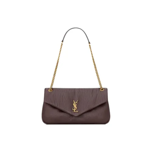 SAINT LAURENT Calypso Lambskin Envelope Bag, Shoulder Bag Medium Size Women's Brown