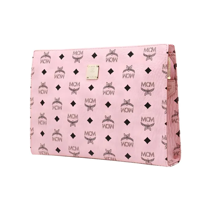 MCM Original Visetos Leather Wrist Bags Clutches Medium Size Women's Pink-2