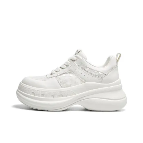 CHERYKALLY Low Top Chunky Sneakers Women's Clear Glass White