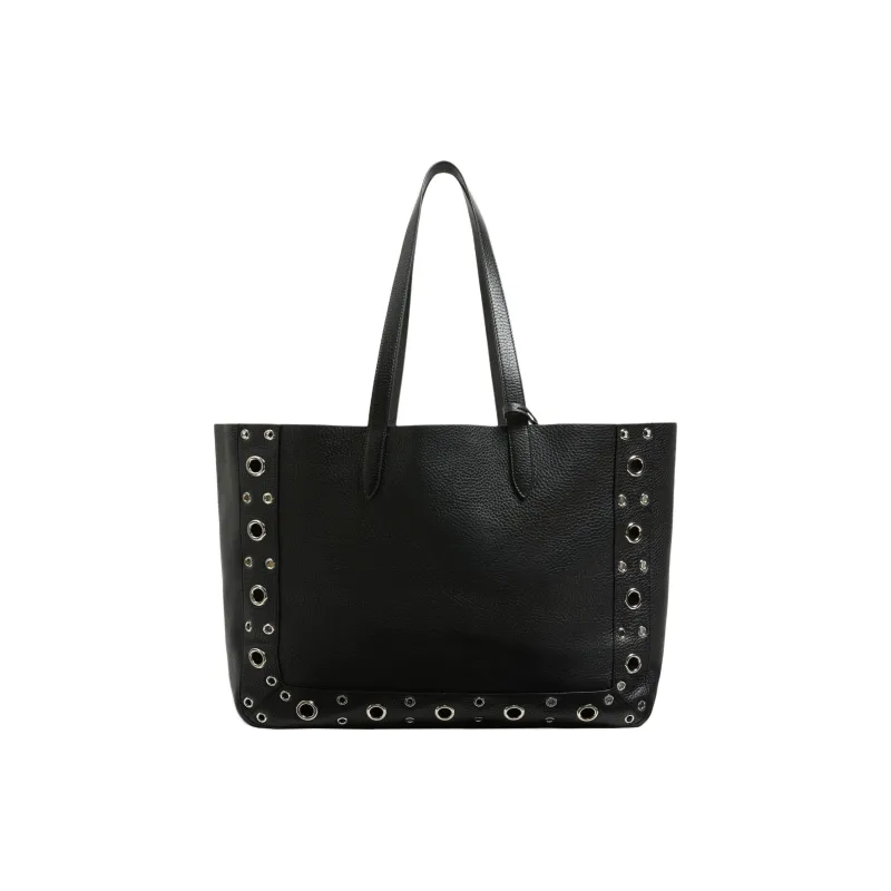 Valentino Cow Leather Tote Bag Shopping Bag Shoulder Bags Large Size Unisex Black-3