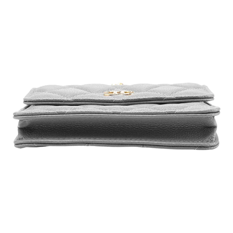 CHANEL Grain Embossed Litchi Grain Calfskin Coin Purse, Clutch, Shoulder Bag, Crossbody Bag Mini Women's Gray-3
