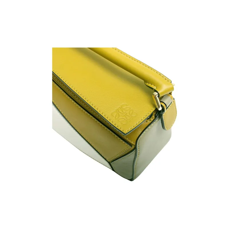 LOEWE Puzzle Bag In Classic Calfskin Ochre/Soft White-4